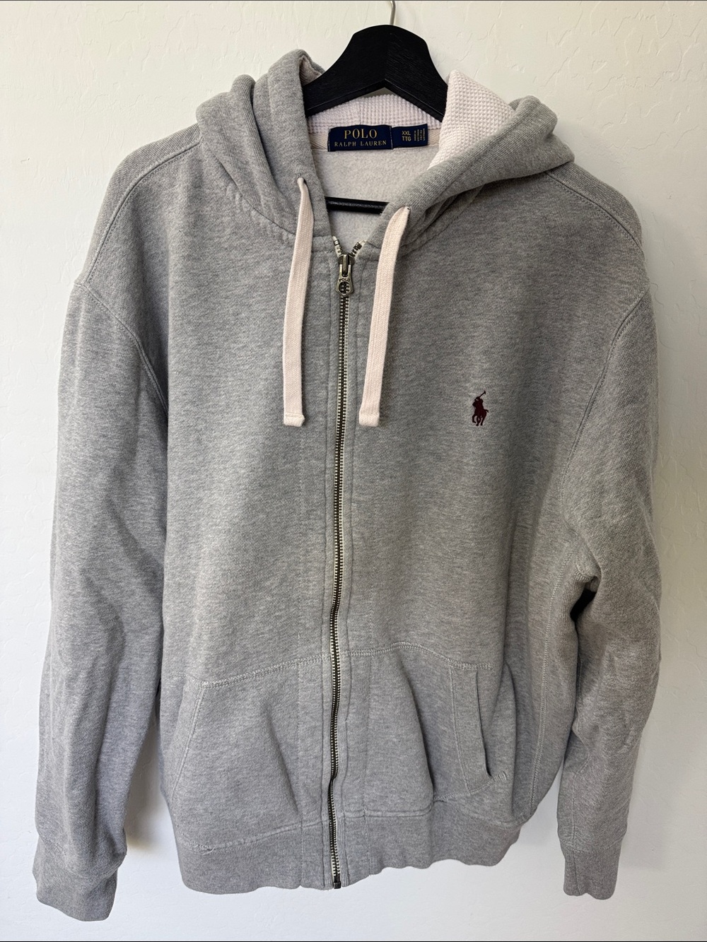 Polo by Ralph Lauren Light Gray Zip-Up Hoodie with Maroon Pony Men’s XXL